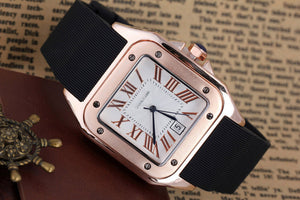 Steel Rubber Strap Square Fashion Gents Watch